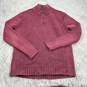 Carbon 2 Cobalt Men's L Red Henley Mock Neck Pullover Sweater Cotton